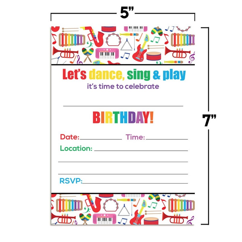 Amanda Creation Dance and Play Musical Themed Birthday Party Invitations, 20 5x7 Fill In Cards with Twenty White Envelopes by AmandaCreation - Image 5